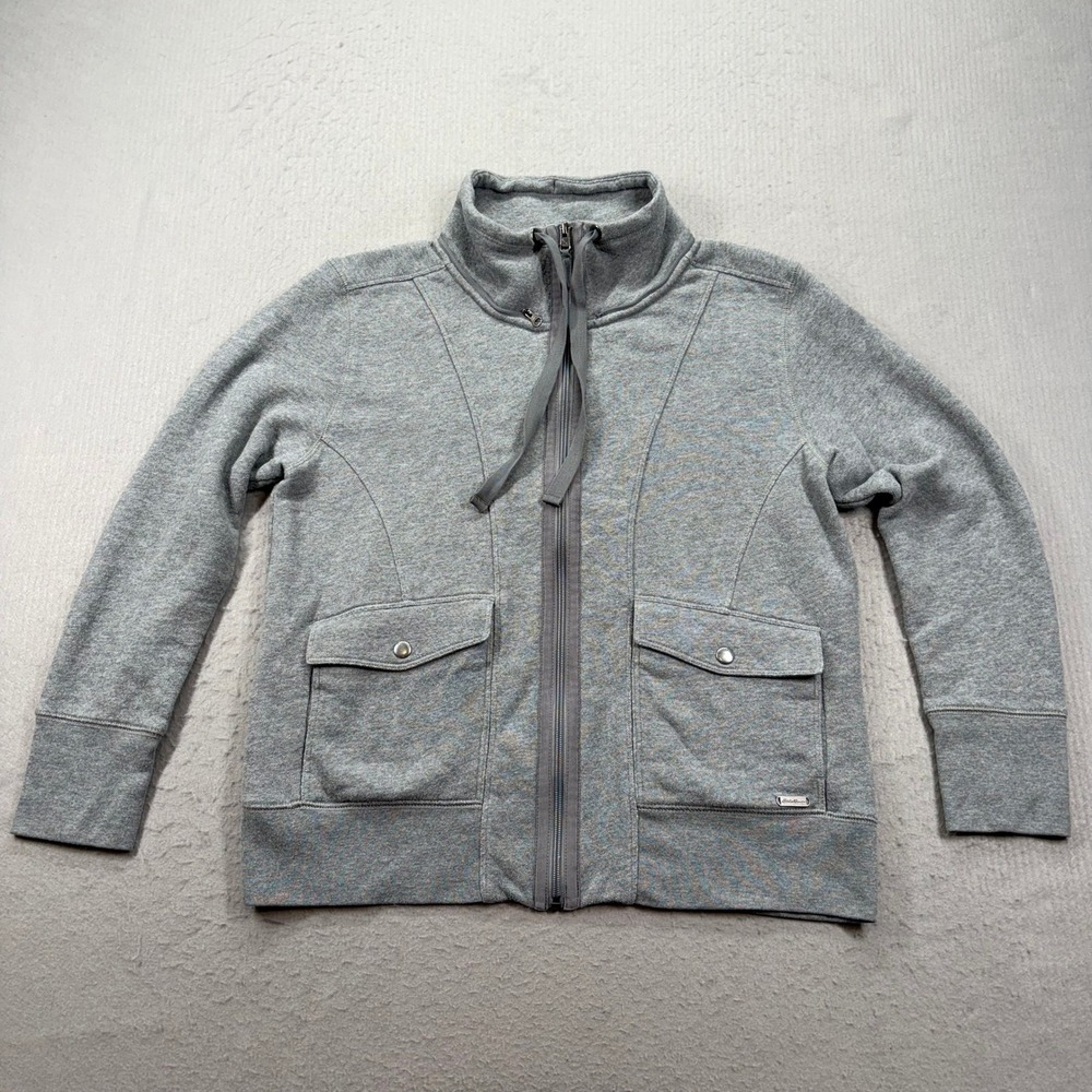 Eddie Bauer Full Zip Jacket Womens L Gray Outdoor Mock Neck Pockets 23502427